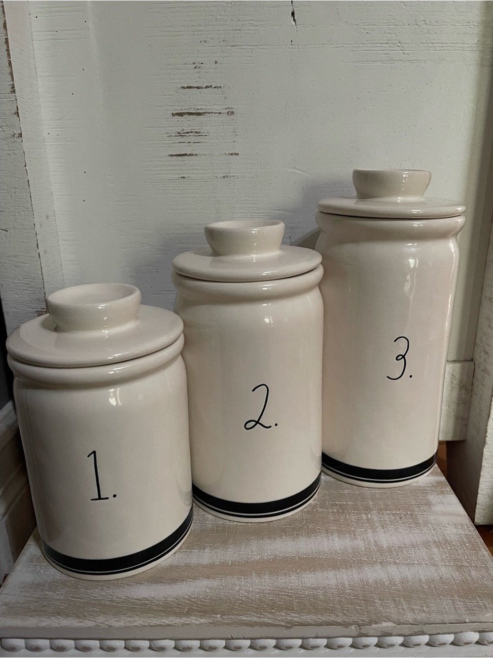 Rae Dunn Cream Numbered Ceramic Canister Set (1, 2, 3)